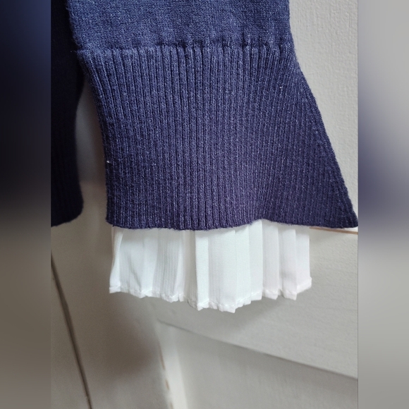 Vila Milano Navy Sweater | White Ruffle Trim Collar And Cuffs | Wool Blend | Sm - Picture 4 of 4